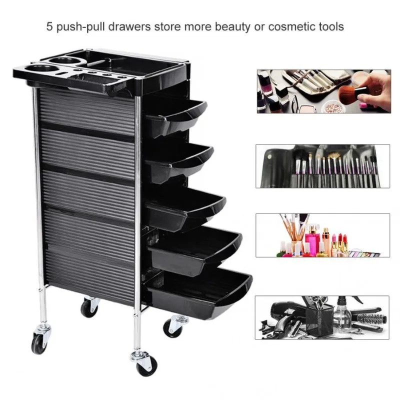 Professional Makeup Salon Trolly Barbershop Black Rolling Cart Salon Trolly Commercial Werkzeugwagen Pretty Furniture YN50ST