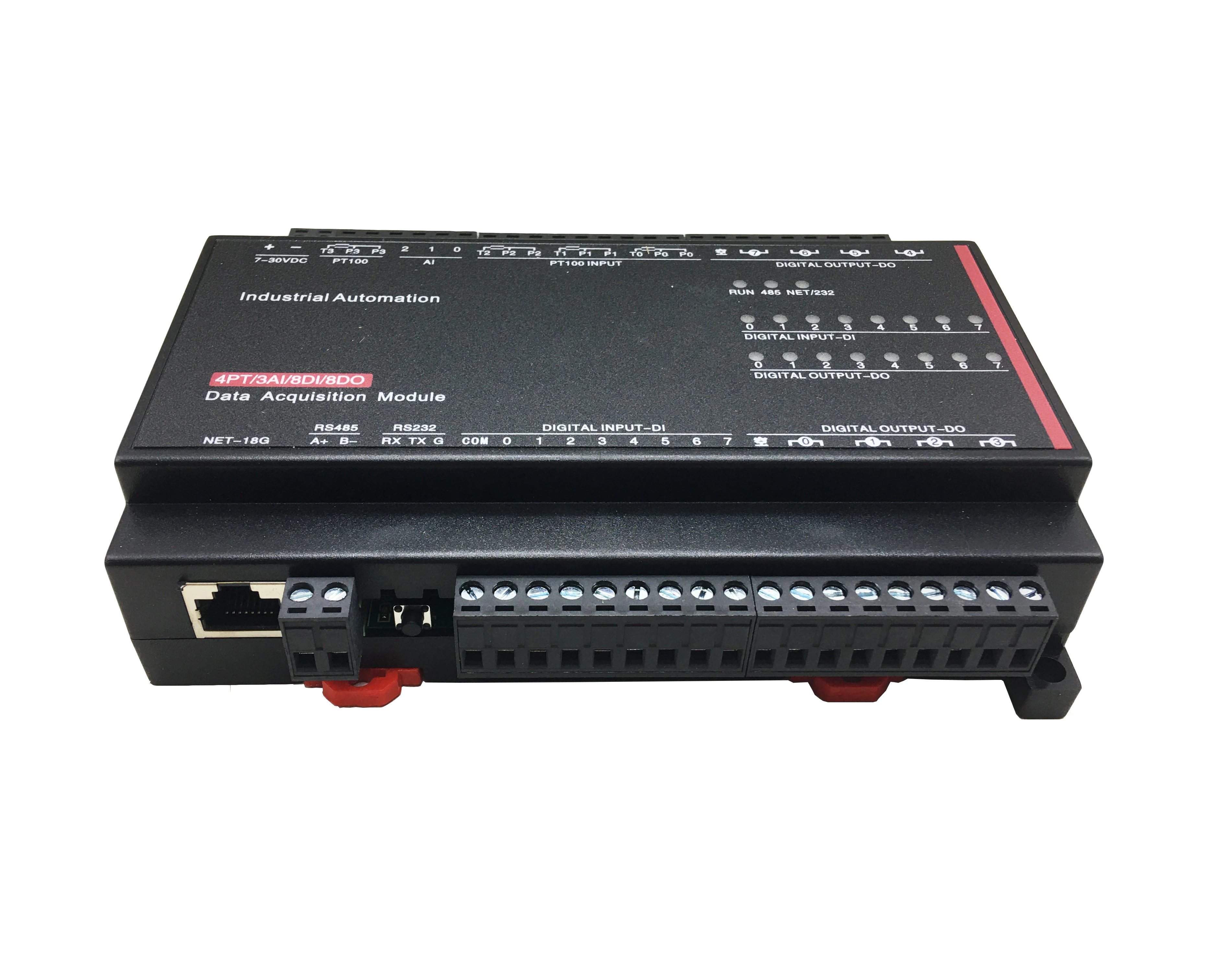 4 PT100 3 AI 8 DI 8 DO Analog Digital Input Output 232 485 Ethernet Modbus RTU TCP DIN Rail Remote IO Controller T-3s22-1