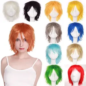 Benihair Synthetic Wig Cosplay White Red Green Blue Pink Hair Short Layer False Layer Hair Extension Women of Men Party Wig 8 Main Green Wig Sales - №5