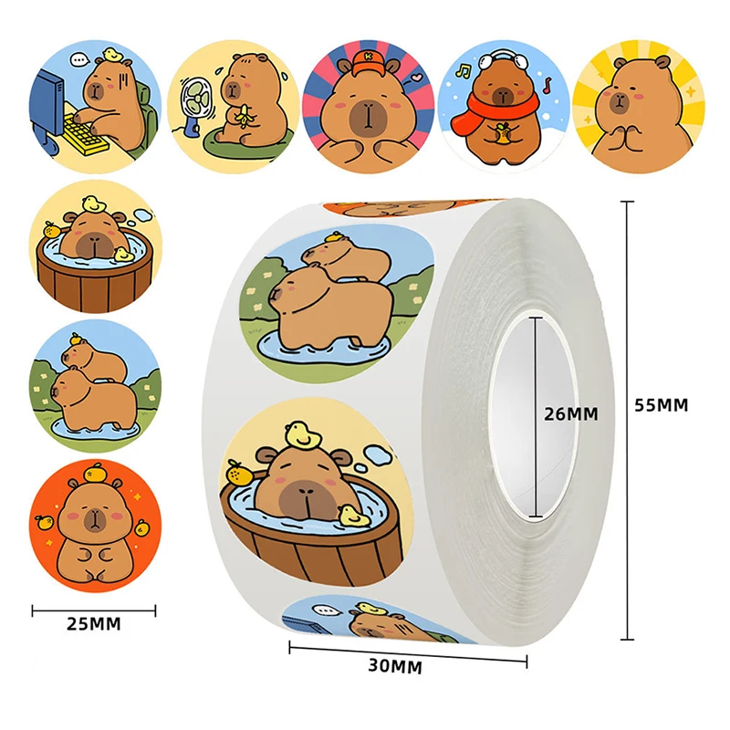 Pegatinas de dibujos animados de animales Capybara, calcomanías de recompensa para cuaderno, Maleta, portátil, 500 piezas por rollo