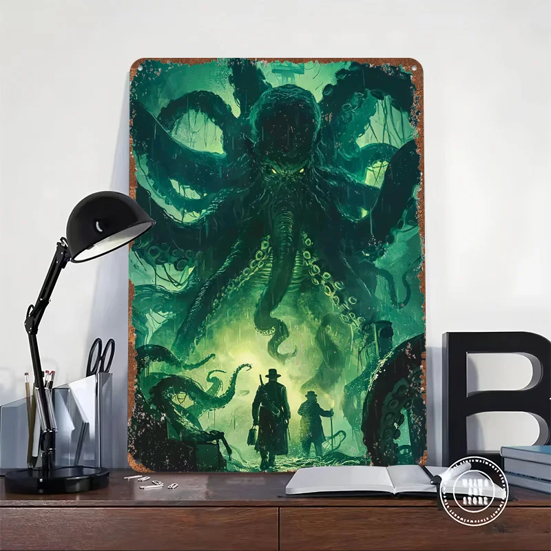 Cthulhu Awakens Printed Poster Customized Wall Art Retro Vintage Metal Tin Signs for Mancave Decoration Room Home Decor Items