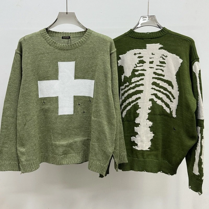 

Свитер Kapital с перекрестной косточкой, потертый вязаный пуловер, японский винтажный вязаный свитер большого размера с длинными рукавами