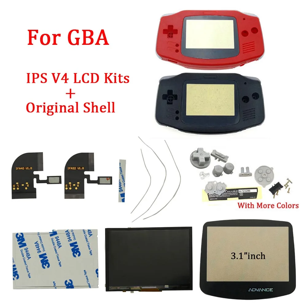 

New IPS V4 LCD Screen Kits With Original Shell Housing Shell Sets For Original GBA IPS LCD V4 Backlight For GameBoy Advance