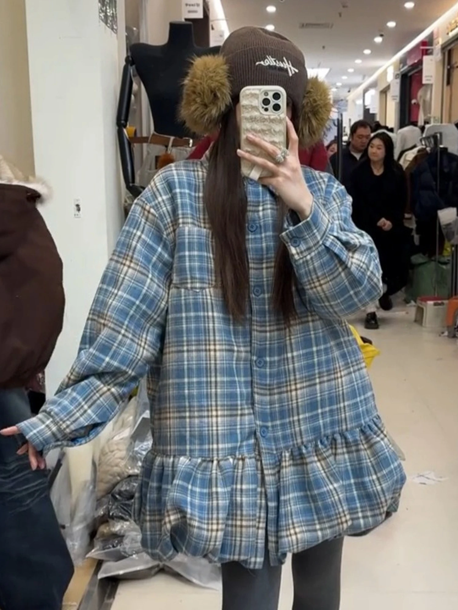 

Trendy Korean Plaid Loose Thick Warm Cotton Jacket Winter Clothes Cotton Coat Mid-Length Outerwear Stylish Commute Style
