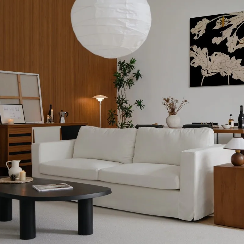 Cotton and linen fabric dismantling and washing combination three-person living room household tofu block sofa