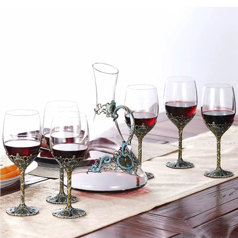 

Бессвинцовая стеклянная бутылка вина, красный набор, графин, ударные бокалы, бренди, процесс цвета эмали, высокий