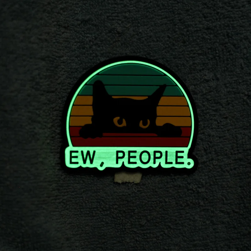 EW,PEOPLE.Cute Cat Morale Badge PVC Funny Patches Tactical Backpack Military Stickers Armband Accessory Hook and Loop Sticker