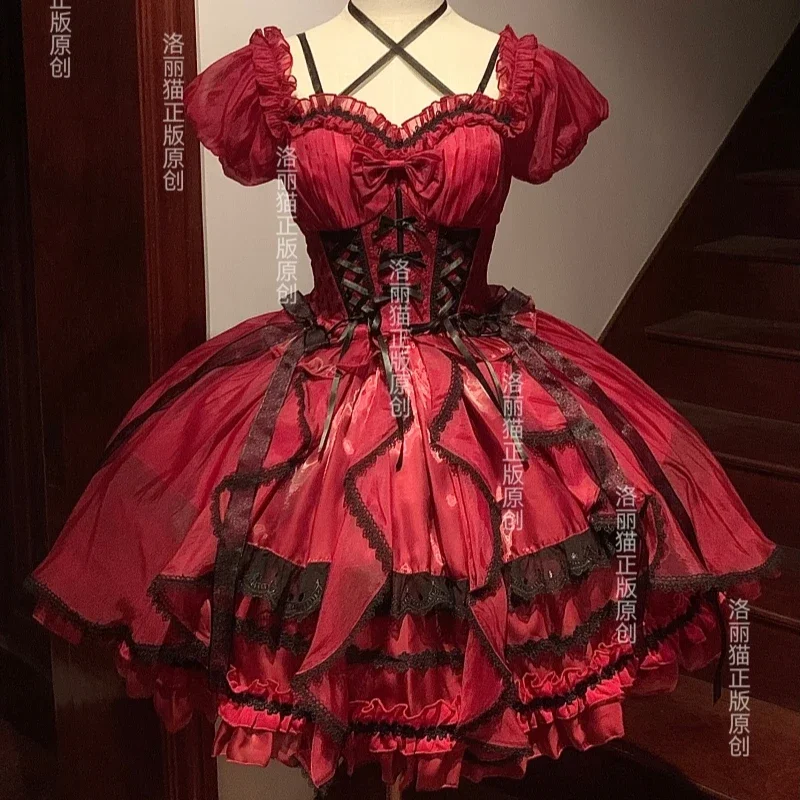 فستان نسائي جديد لربيع وصيف 2025 بدون أكتاف بأكمام قصيرة ونحيف OP/JSK فستان قصير على شكل كرة لوليتا فستان الأميرة للفتيات الجميلات