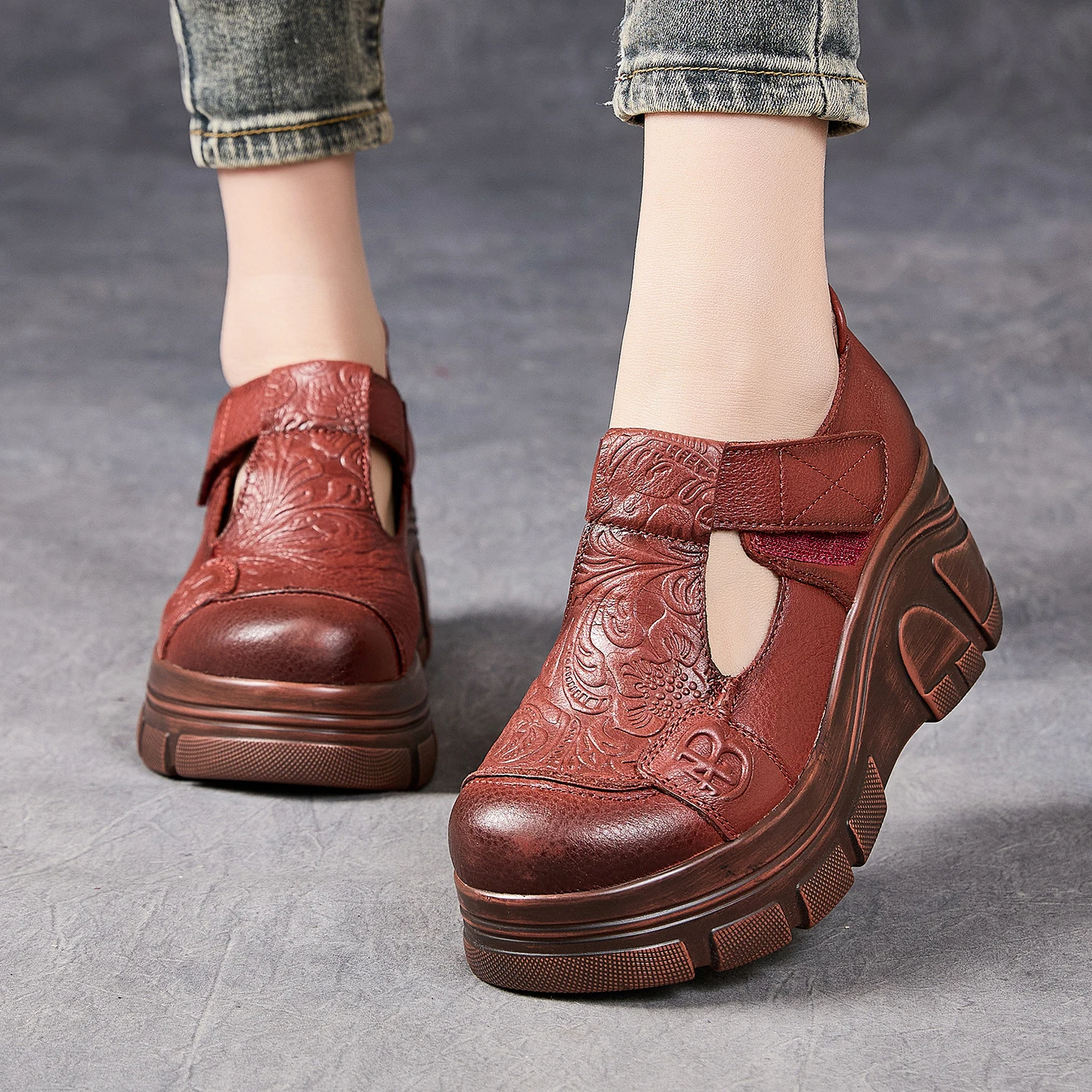 GKTINOO 2026 Wedges Women Shoe Spring Autumn Thick-Soled High Heels Round Toe Genuine Leather Casual Ladies Platform Shoes Woman