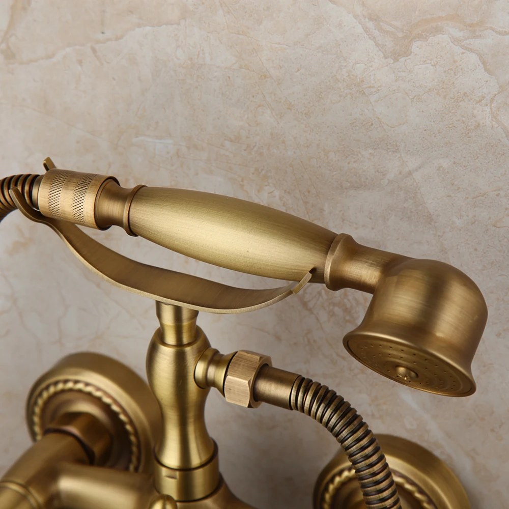 ZAPPO Antique Brass Bathtub Faucet Wall Mount Waterfall Tub Spout Hot Cold Water With ABS Handshower Mixer Tap Bath Shower Tap