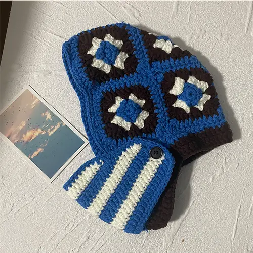 INS Korea Autumn Winter Flower Striped Y2K Balaclava Thief Hats For Women Men Mask One-piece Knitted Beanie Caps Gorras - Image 15