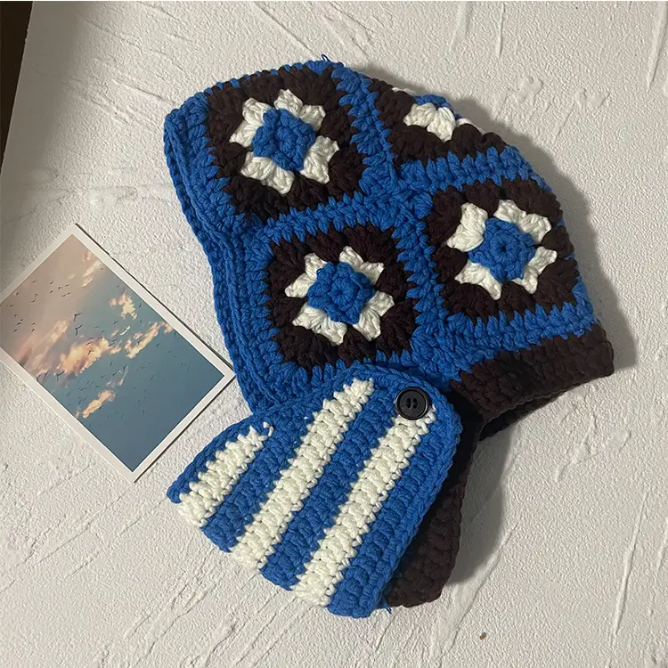 INS Korea Autumn Winter Flower Striped Y2K Balaclava Thief Hats For Women Men Mask One-piece Knitted Beanie Caps Gorras - Image 15