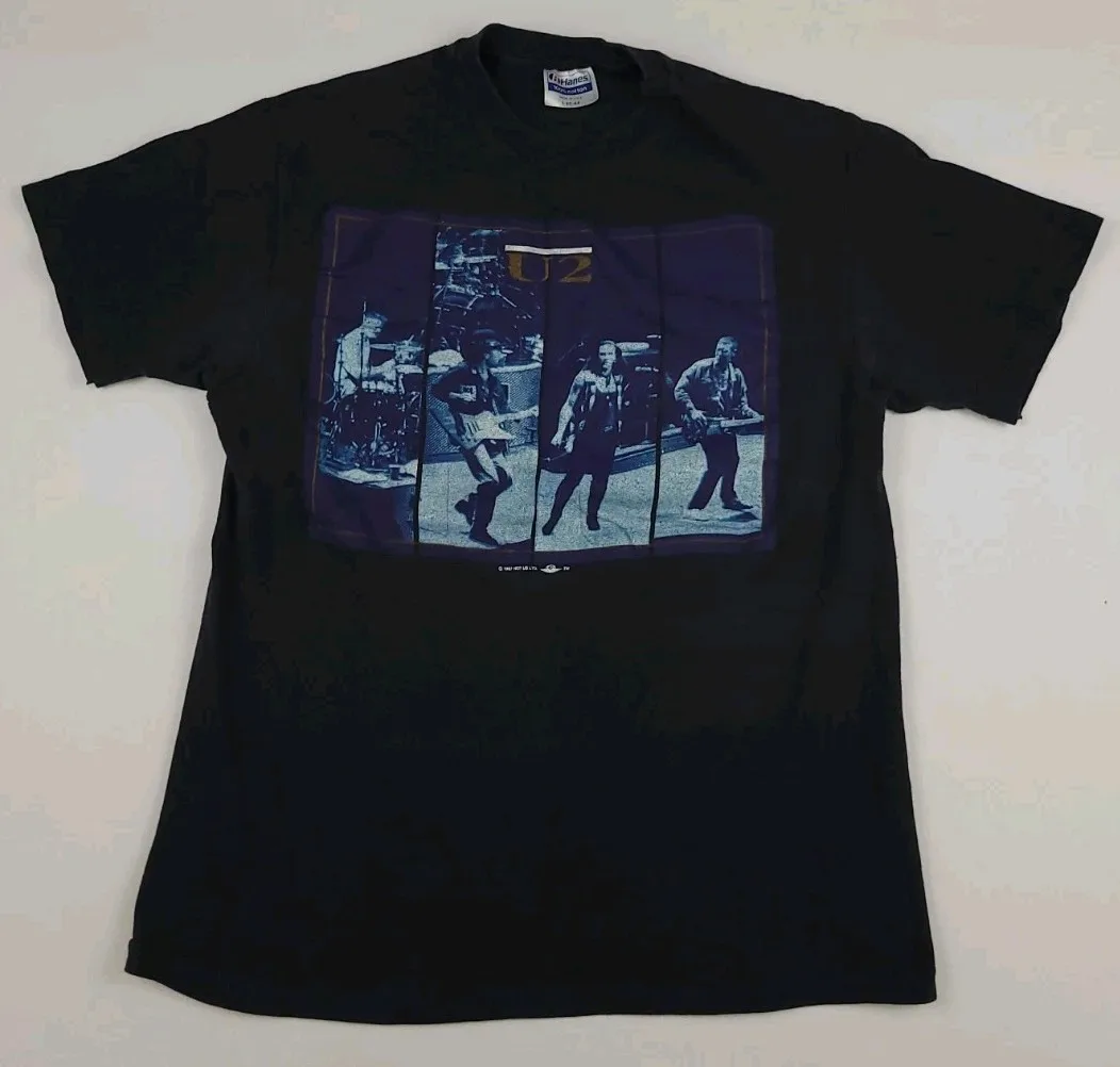 تي شيرت عتيق 1987 U2 جوشوا تري تور تي شيرت جرافيك تي شيرت ميرش 1980s حفلة موسيقى الروك موسيقى الروك نادر 80s Og Worn Vtg