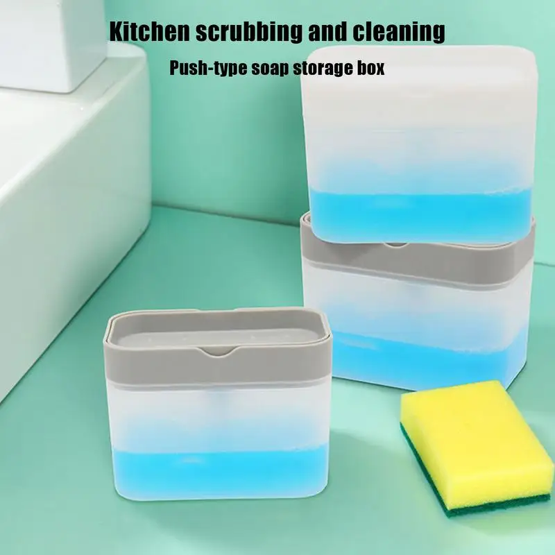 Dish Soapy Dispenser for Kitchen Soap Container Kitchen Accessories 2-in-1 Sponge Holder and Dishwashing Soap Pump Dispenser