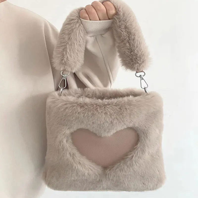 Faux Fur Winter Women Handbags Large Capacity Cute Plush Ladies ShoulderBag Female Clutch Purse Handbags Messenger Tote Bag 2023