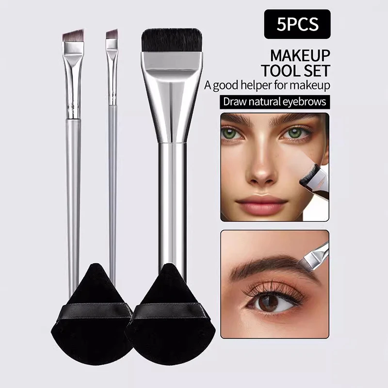 Pinceau de fond de teint une ligne ultra fin, anti-cernes sans lueur, pinceau pour eye-liner, outil de maquillage bouffant, 5 pièces