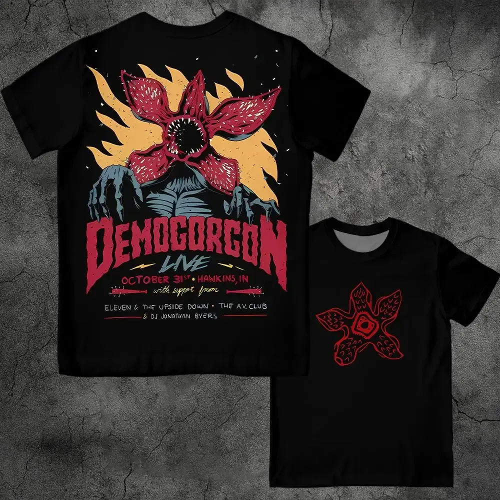 Eddie Munson Stranger Vintage Print T-shirt Demogorgon Cannibal Flower Hawkins Graphic Tee Y2K Streetwear Men's And Women's Tops