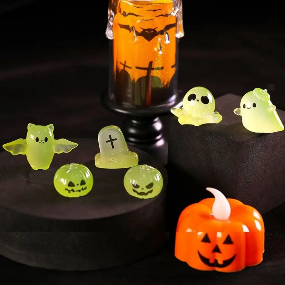 Mini Luminous Figures Outdoor Glowing in Dark Mini Cat Ghost Pumpkin Bat Skull Candle Ornaments Micro Landscape Miniatures