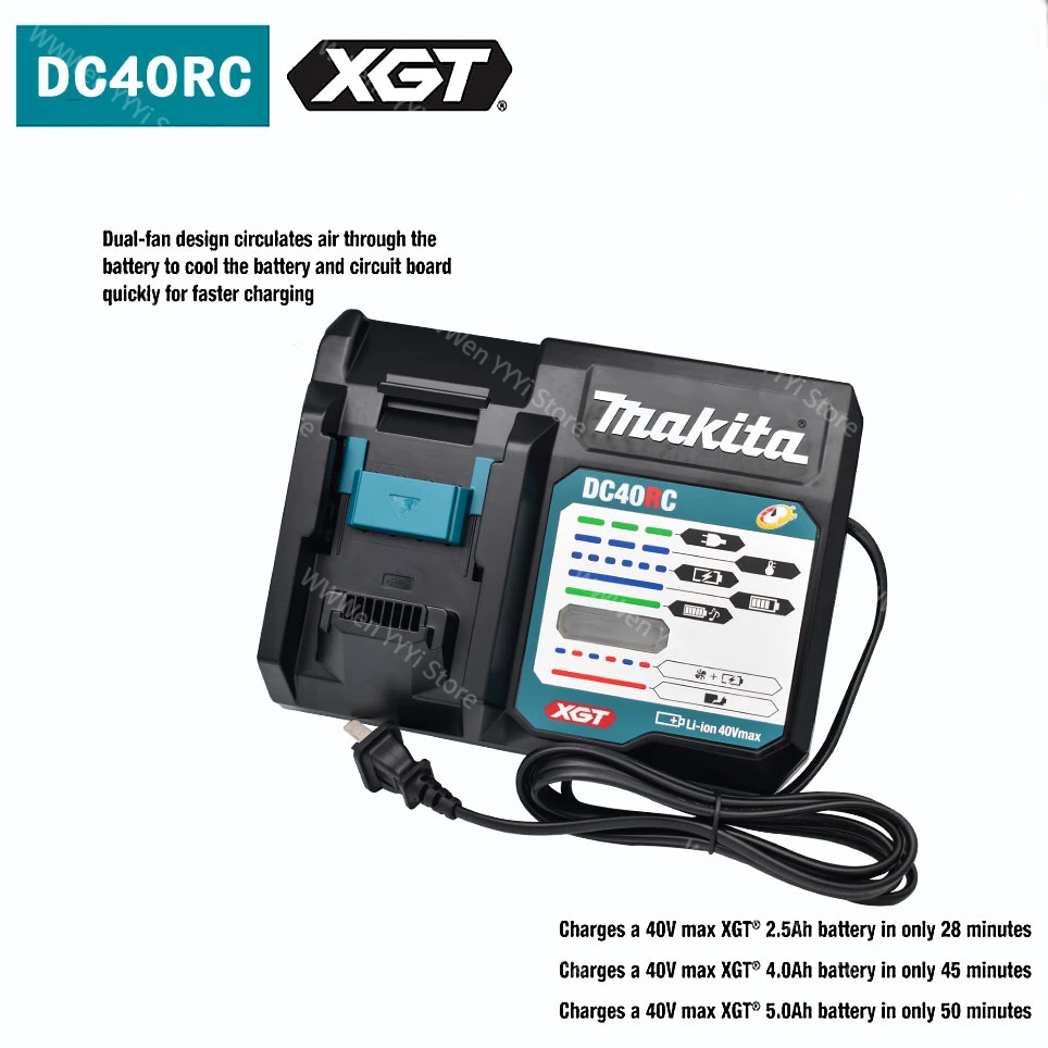 Imagem -02 - Makita Lithium Ion Carregador de Bateria Dual Fan Design 40v Max Xgt Carregador Rápido Eficiente Ventilador Duplo Original Dc40ra