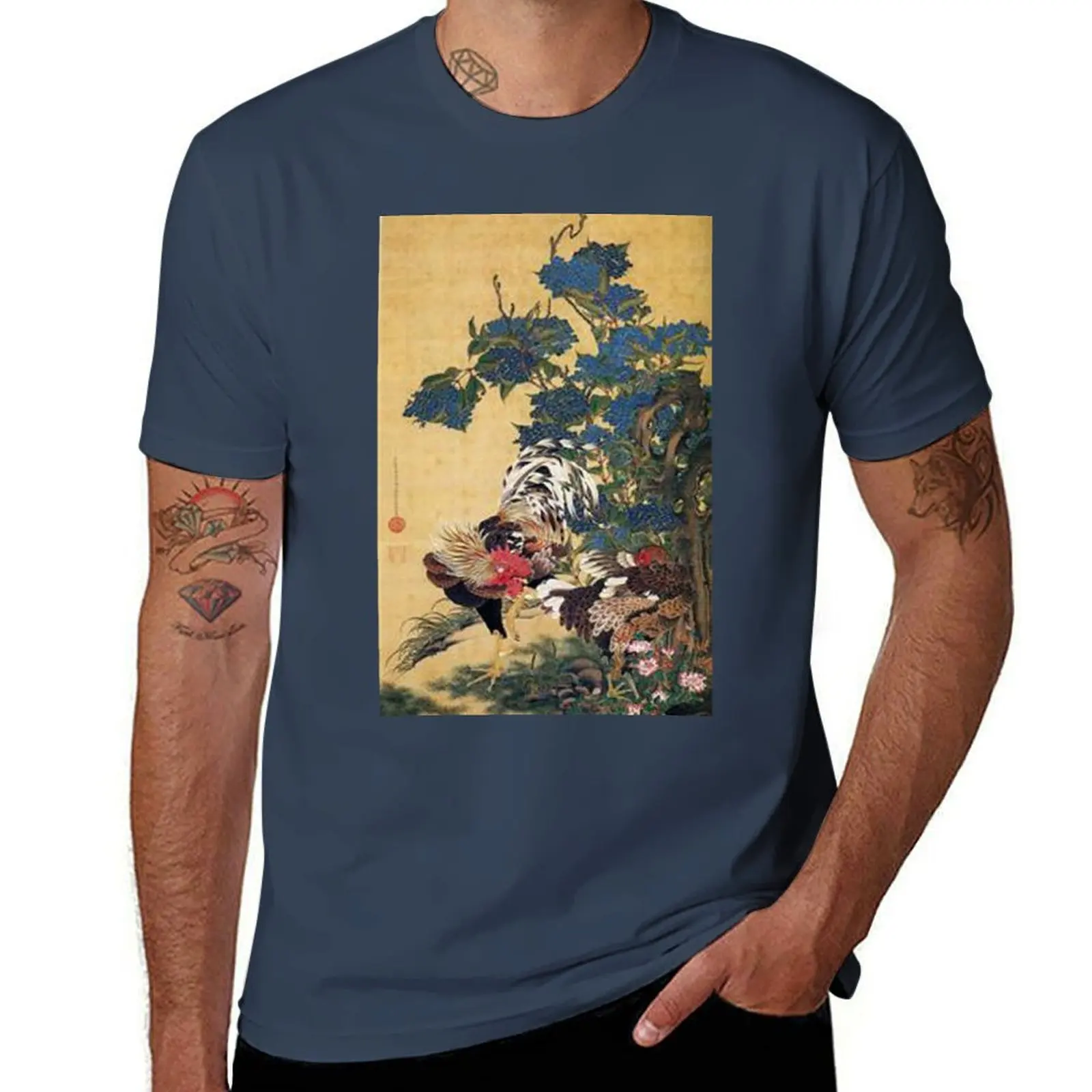 

Favourite Artist - Rooster and Hen With Hydrangeas - Jakuchu Ito T-Shirt Plus Size Everyday Tee Shirt