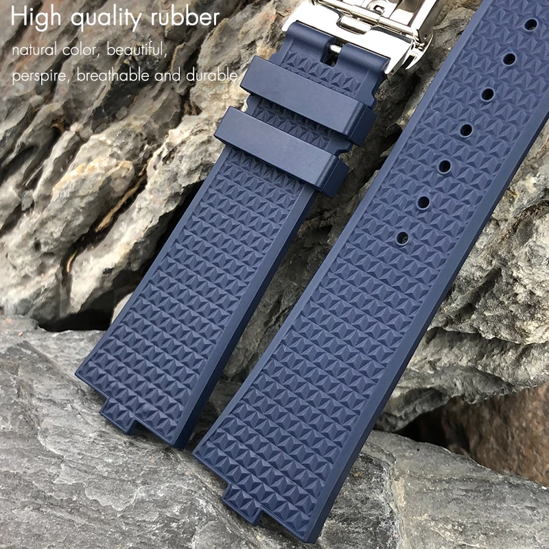 Convex Type Fluoros Rubber Watch Bands 24 * 7mm Fit For Vacheron Constantin Overseas Quick Change Device Blue Black Orange Strap