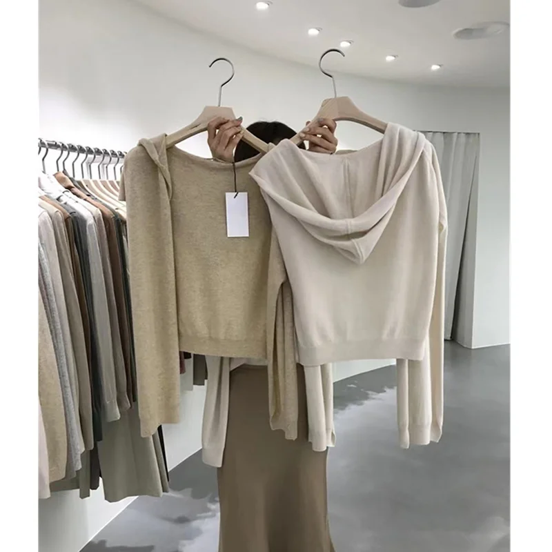 

South Korea Dongdaemun pure wool hooded shawl with women's versatile knitwear cashmere cape jacket