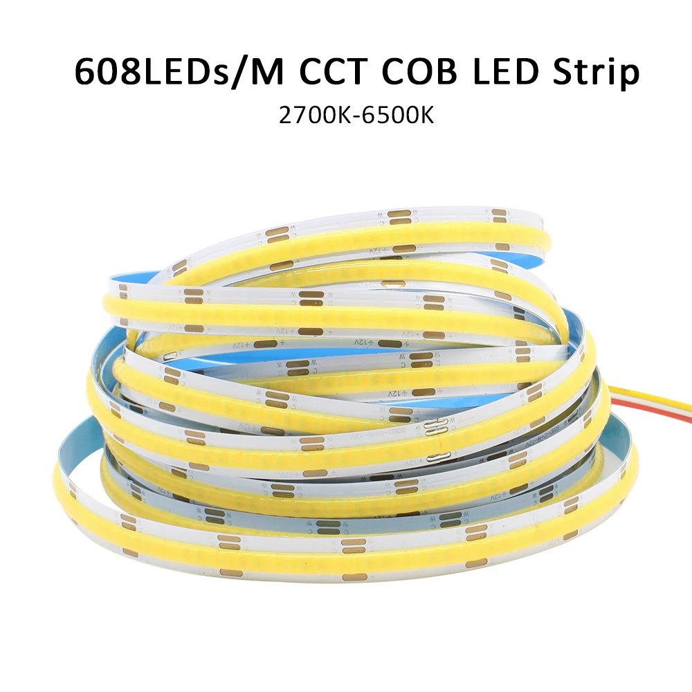 COB LED 스트립 조명, 고밀도 유연한 리본, 따뜻한 차가운 천연 백색 FCOB 테이프 램프, 12V, 24V, 5M CCT, RGB, RGBW, RGBWW, RGBCCT