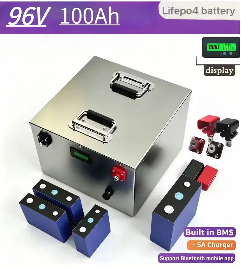 

96V 100Ah LiFePO4 Deep Cycle Battery Pack with BMS, Low Self-discharge Lithium Battery, Durable Energy Storage for RV Power Syst