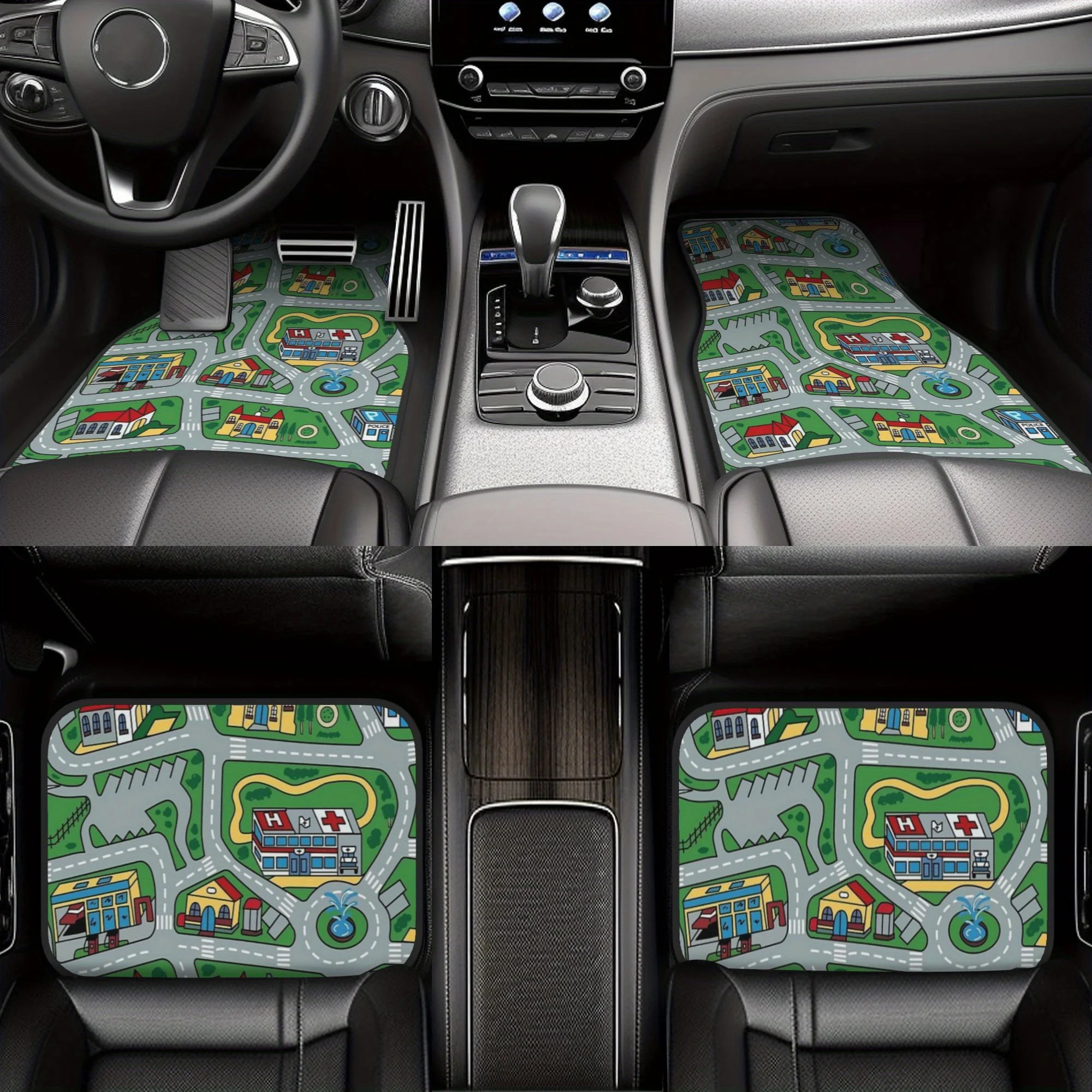2pcs/4pcs 90S Retro Car Floor Mats - Featuring An Interwoven City Road Pattern Design, Compatible With Various Models, Making It