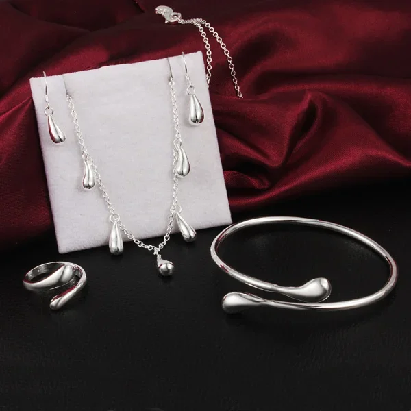 Charm woman water drop necklace earrings rings bracelet bangles 925 Sterling Silver Jewelry set Party wedding fashion gifts