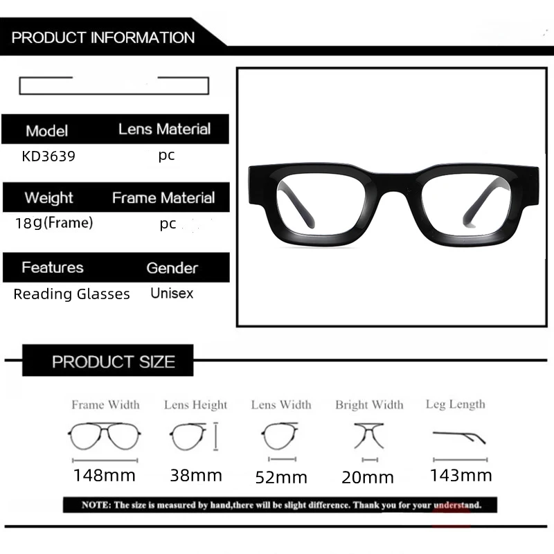 New Retro Small Square Glasses Frame Anti Blue Light Computer Reading Glasses For Men And Women Fashion Thick Border Eyeglasses