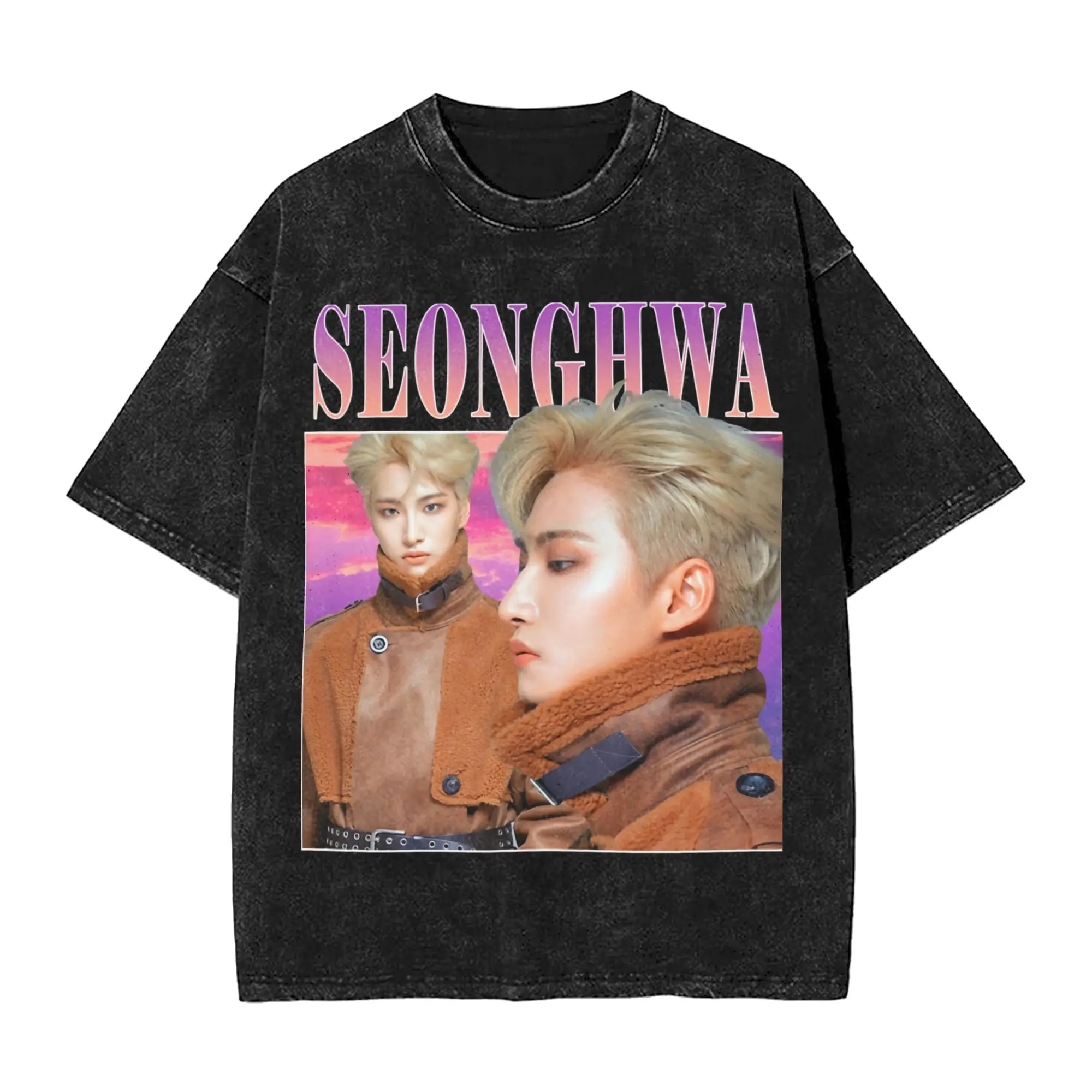 2026 Ateez Seonghwa  Washed Shirts Outfit Oversize T-Shirts  for Men Women Tees