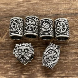 Viking Runes Beads For Jewelry Making Hair Braids Beard Crafts Diy Metal Spacer Large Hole Bead Accessories Fit Charm Bracelet