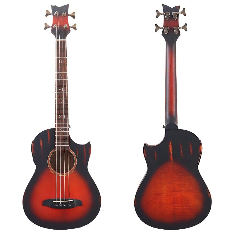 4 Strings Mini Electric Acoustic Bass Guitar 34 Inch 628MM Scale Cutaway Design Folk Guitar With Small Flaw