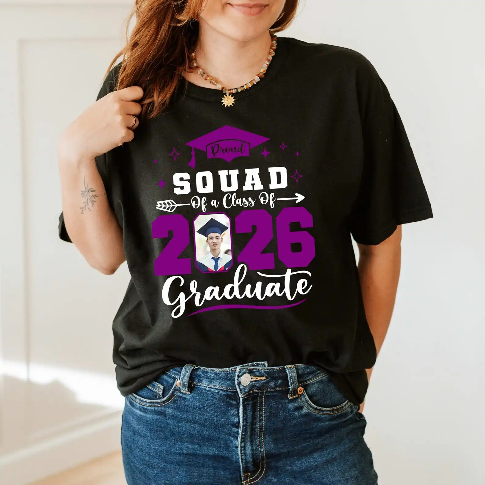 Graduation Name Photo Custom Shirt Men Women Customzied 2026 Grad Senior Family Matching Tees 6 Style Pattern Short Sleeve Tops