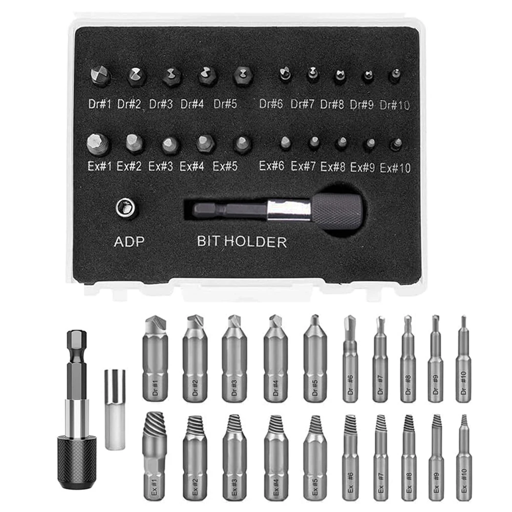 LUCHSHIY 22PCS Damaged Screw Extractor Set Easy Out Stripped Screw Extractor Kit HSS Magnetic Extension Drill Bit Socket Adapter