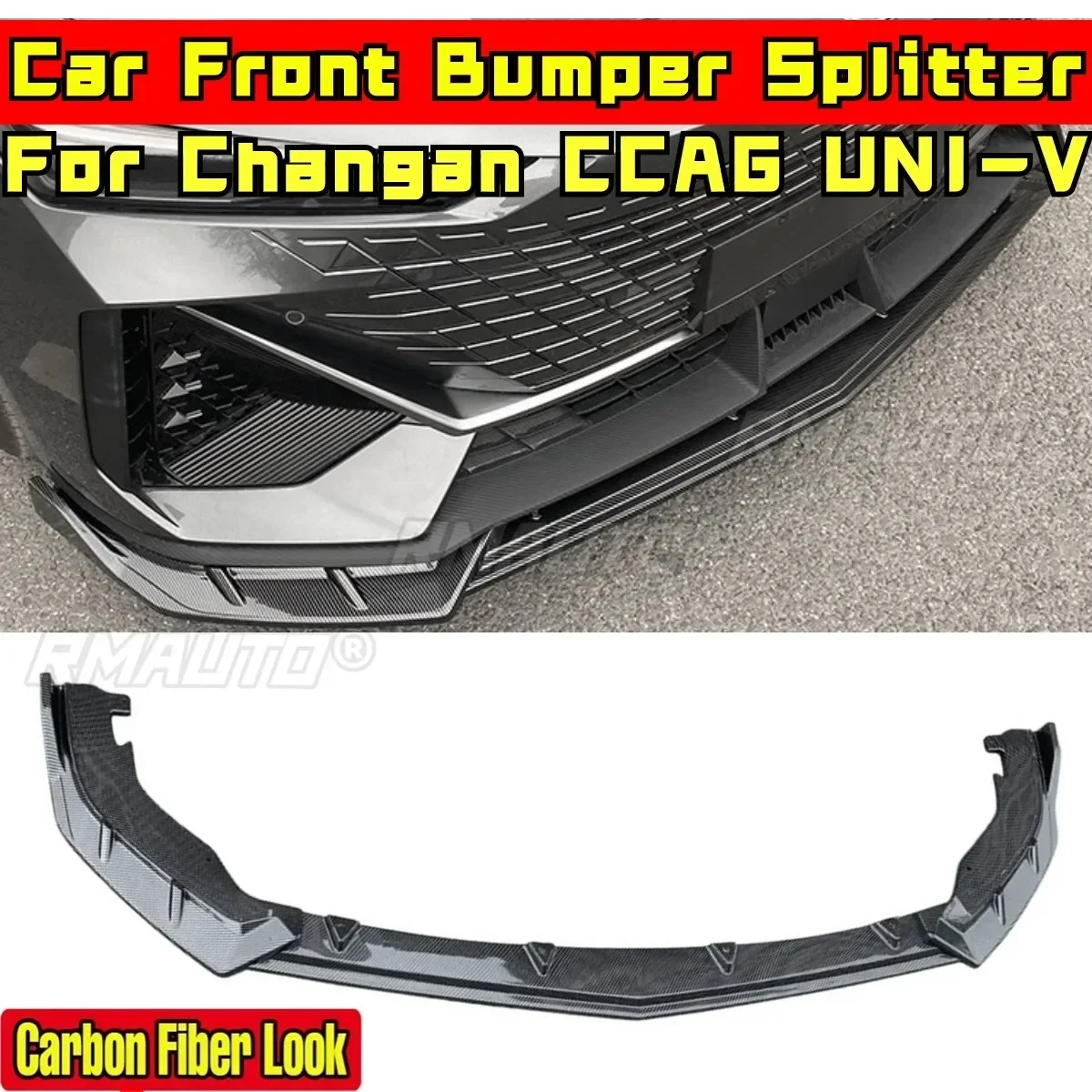 For UNI-V Body Kit Front Bumper Lip Carbon Fiber Look Sport Style Front Bumper Diffuser For Changan CCAG UNI-V Car Accessories