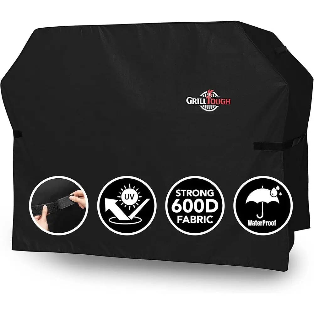 

72 Inch Heavy Duty BBQ Grill Cover - Waterproof, Weather Resistant, UV Protected with Adjustable Straps for Gas Grills - Black
