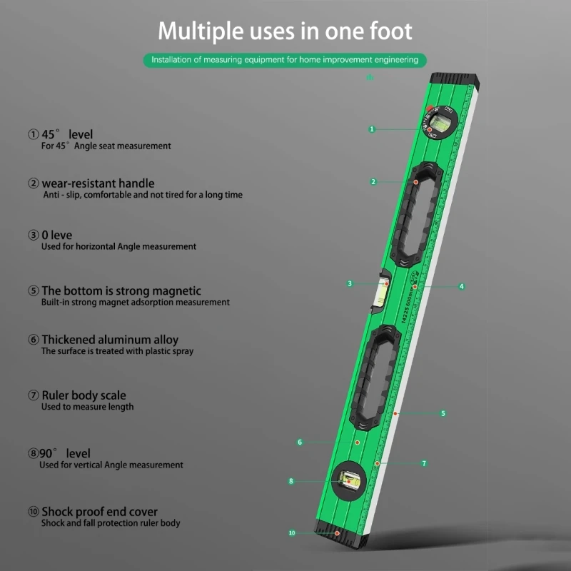 Portable Bubble Level Tool for Measuring Horizontal Spirits Level High-Precision Level Ruler Shock Resistant