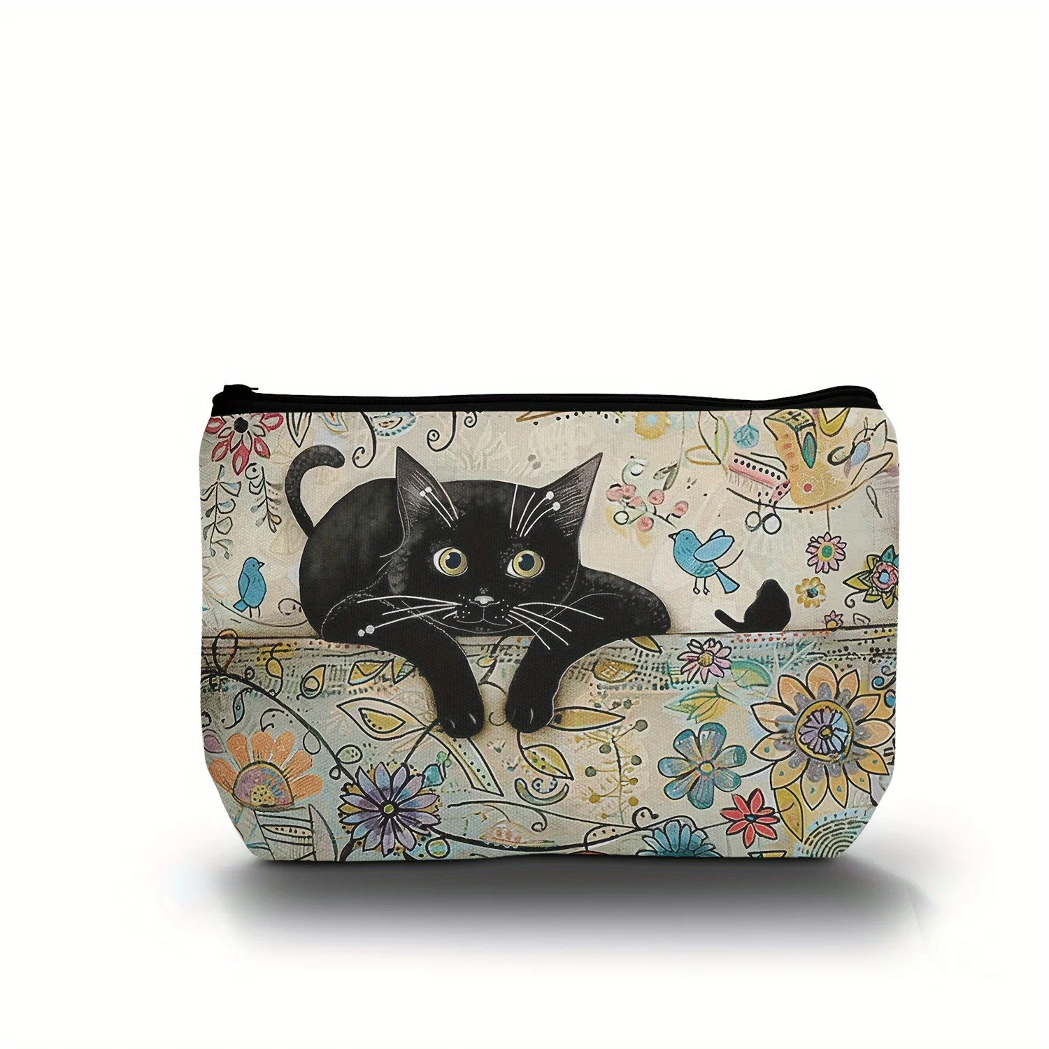 1pc Retro Cat Pattern Makeup Pouch Ultra-Lightweight Zipper ClosureTravel  Adorable Cat Print Design Cosmetic Bag