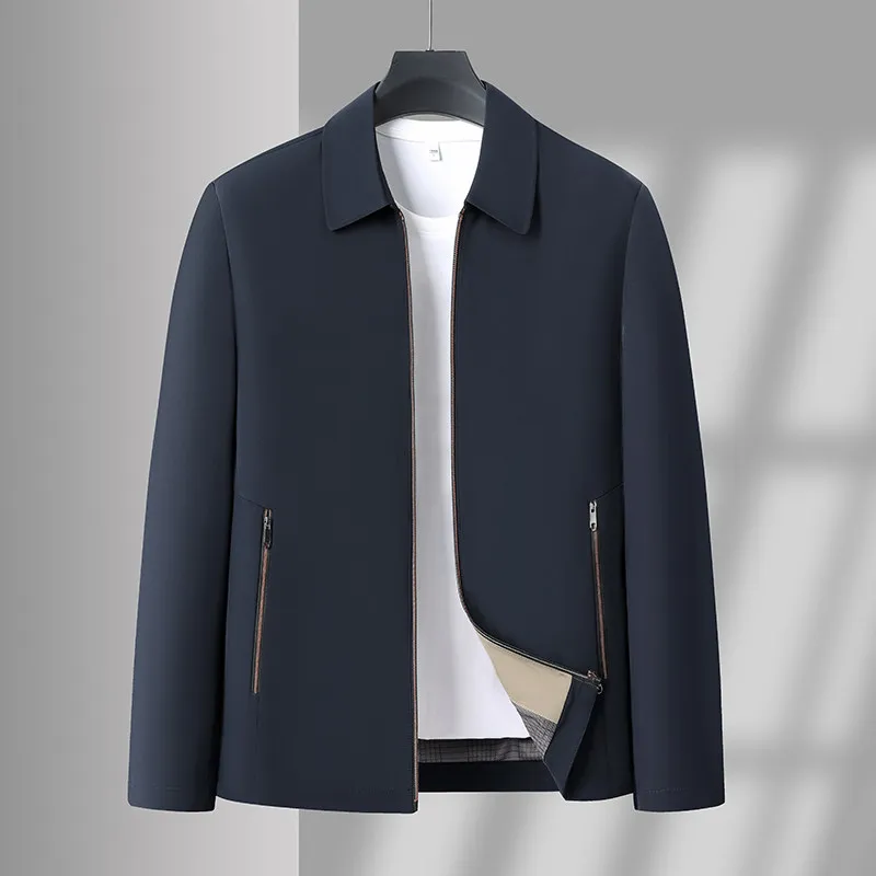 Men Jackets Men's Black Long-sleeve Jacket with A Turn-down Collar Business/casual/executive Wear, Blue and Khaki Coat