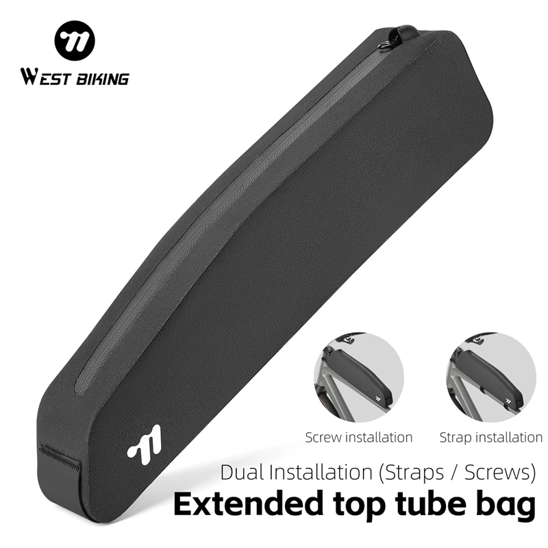 WEST BIKING Extended Bicycle Top Tube Bag 1.9L Narrow Cycling Front Frame Bag Screw&Strap Mount Waterproof BMX MTB Road Bike Bag
