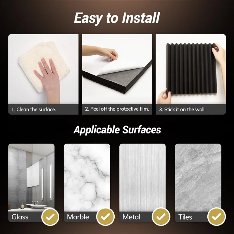 AC22-24Pack 2X12x12 بوصة ألواح إسفنجية صوتية ذاتية اللصق، لوحات صوت مصممة بالهرم للمنزل والاستوديو متينة وسهلة الاستخدام