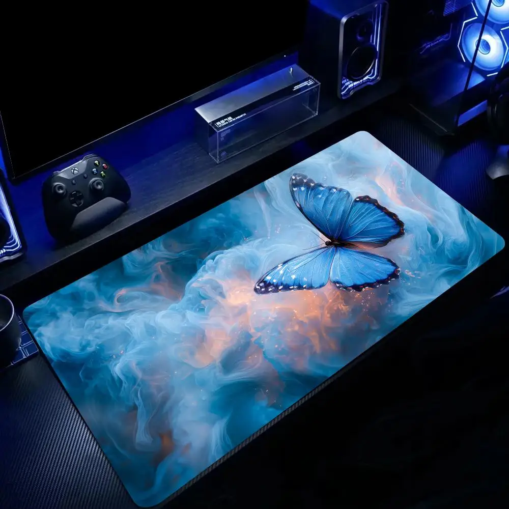 Blue Butterfly and Smoke Mouse Pad Large Computer Office Game Table Mats Rubber Anti-slip XXL Mouse Mat HDP Long Desk Pads
