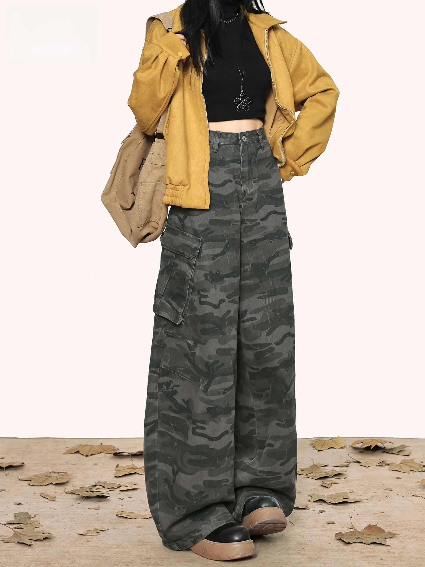 

American Style High Waist Loose Wide Leg Pants Women's New 2026 Summer Casual Cotton Denim Skirt with Pockets Knife