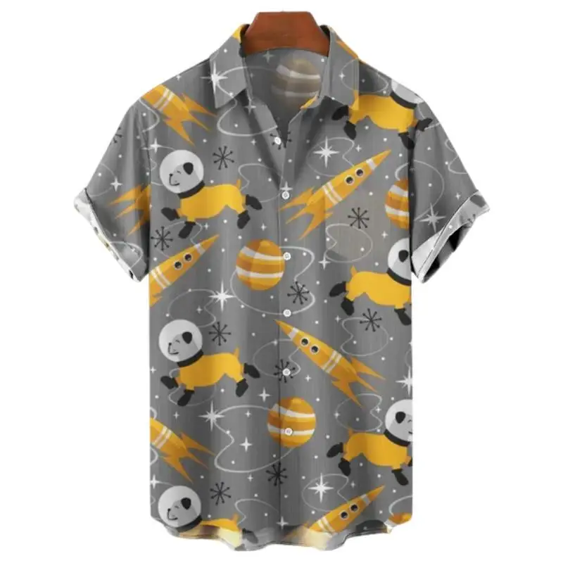 Summer Men\'s Casual Camisa Floral Hawaiian Short Sleeve Oversized Shirt Vintage Cartoon Style Fashion Pattern Harajuku Clothes