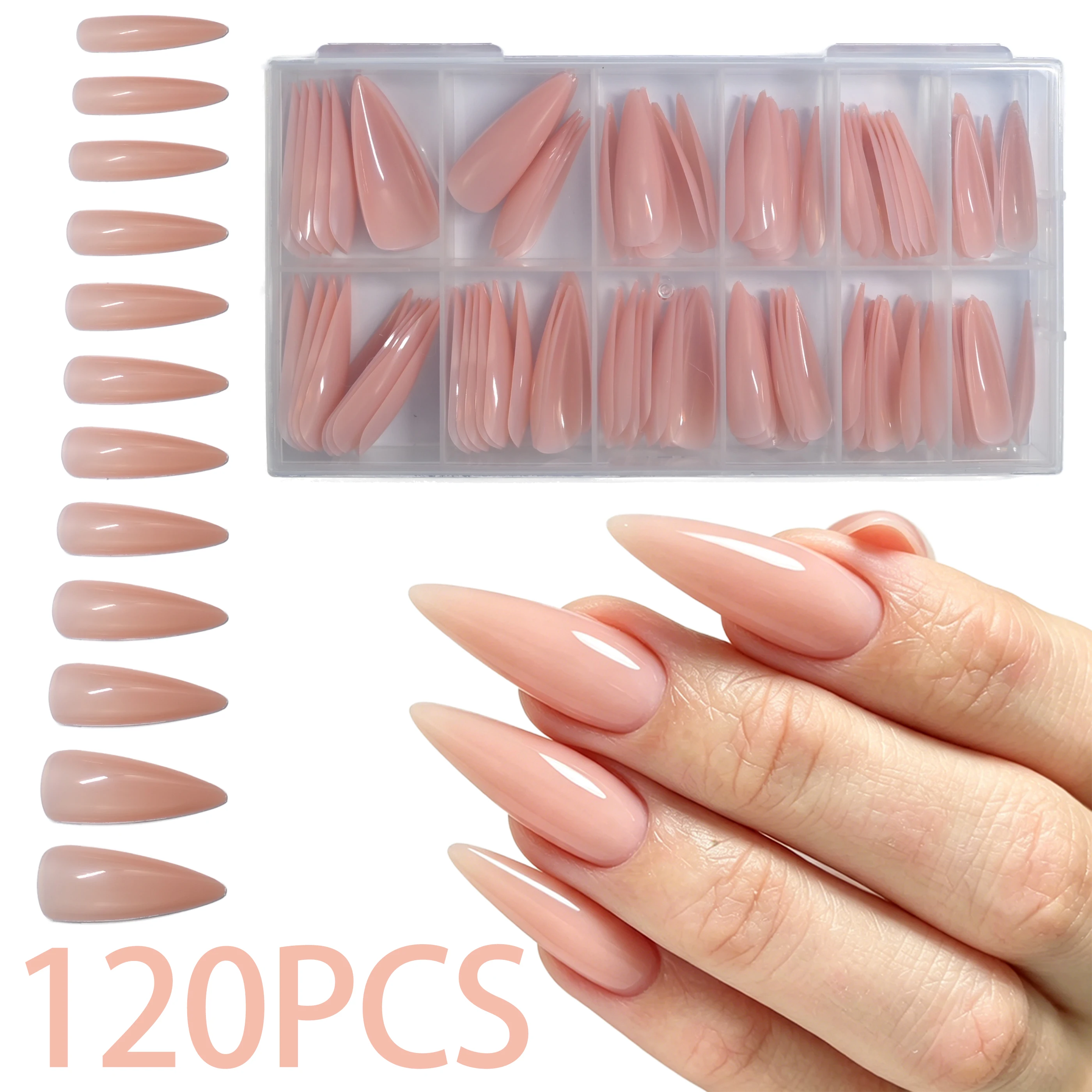 120 Stück Langlebige Verlängerungs-Kunstnagelspitzen Vollabdeckende Nagelspitzen Künstliche Fingernägel UV-Gel-Lack Schnelle Aufbauform Maniküre-Werkzeug – Detail 1