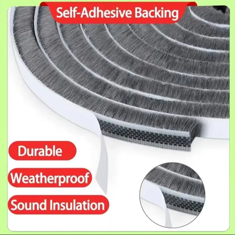 5M Self Adhesive Brush Strip Door Window Sealing Strip Easy to Cut Weatherstrip Sound Proof for Home DIY Renovation