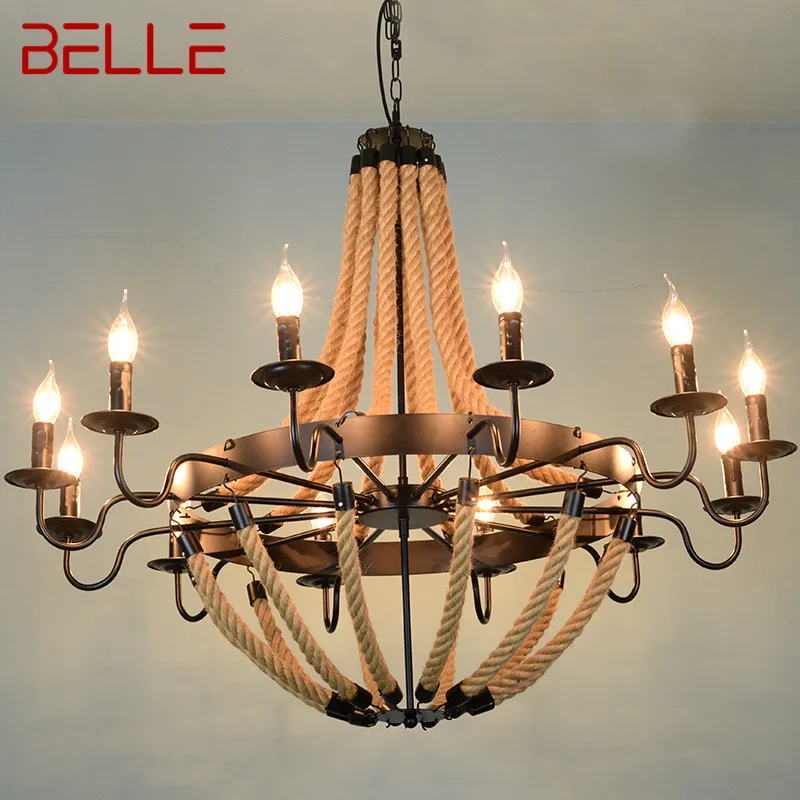 BELLE American Style Retrohemp Rope Chandelier Nostalgic Loft Industrial Style Internet Cafe Restaurant Hot Pot Sho Chandelier