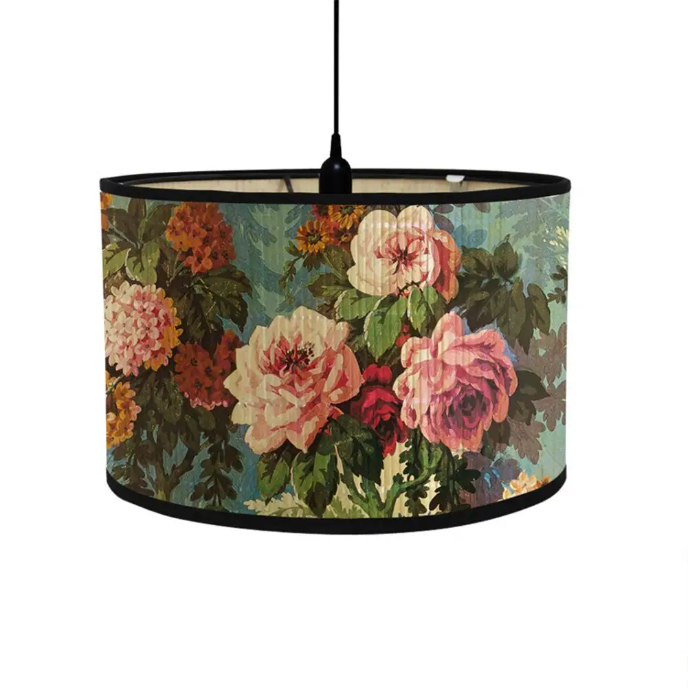 Bamboo Lamp Shade Retro Flower Pattern Light Cover Chandelier Lamp Lampshade For Floor Light Table Lamp Lighting Accessories